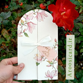 کارت عروسی آبرنگی با گل های یاس سبز کد 210
