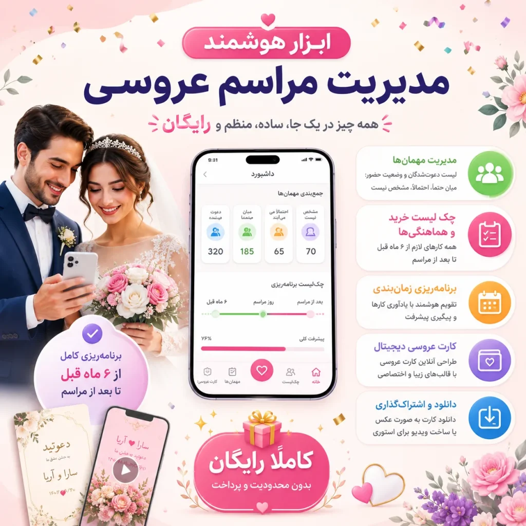 طراحی کارت عروسی دیجیتال رایگان با هوش مصنوعی