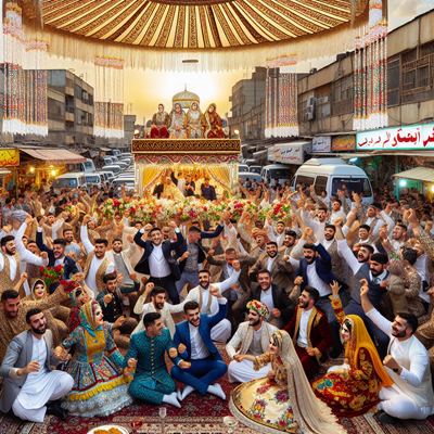 گروه بزرگی از مردم در حال عکس گرفتن در جشن عروسی بندر عباس.