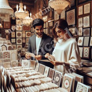 عروس و داماد در حال خرید کارت عروسی در چهار محال و بختیاری