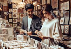 عروس و داماد در حال خرید کارت عروسی در چهار محال و بختیاری