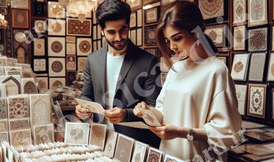 عروس و داماد در حال خرید کارت عروسی در چهار محال و بختیاری
