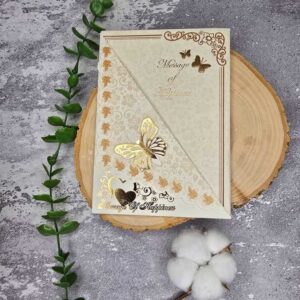کارت عروسی طرح پروانه برجسته با پاکت کرم شیری و پروانه سه بعدی