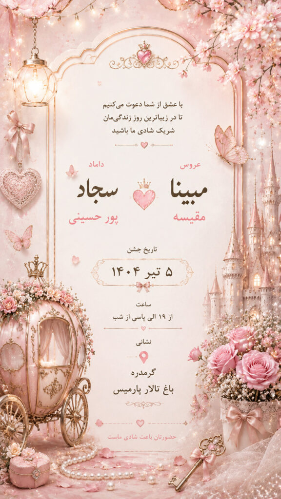 کارت عروسی دیجیتال طرح کالسکه عشق