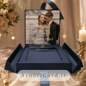 هاردباکس کارت عروسی لوکس با پلاک پلکسی شفاف و عکس اختصاصی عروس و داماد