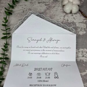 کارت عروسی گیپور دار مدل Message of Happiness با نگین تزئینی و طراحی مینیمال
