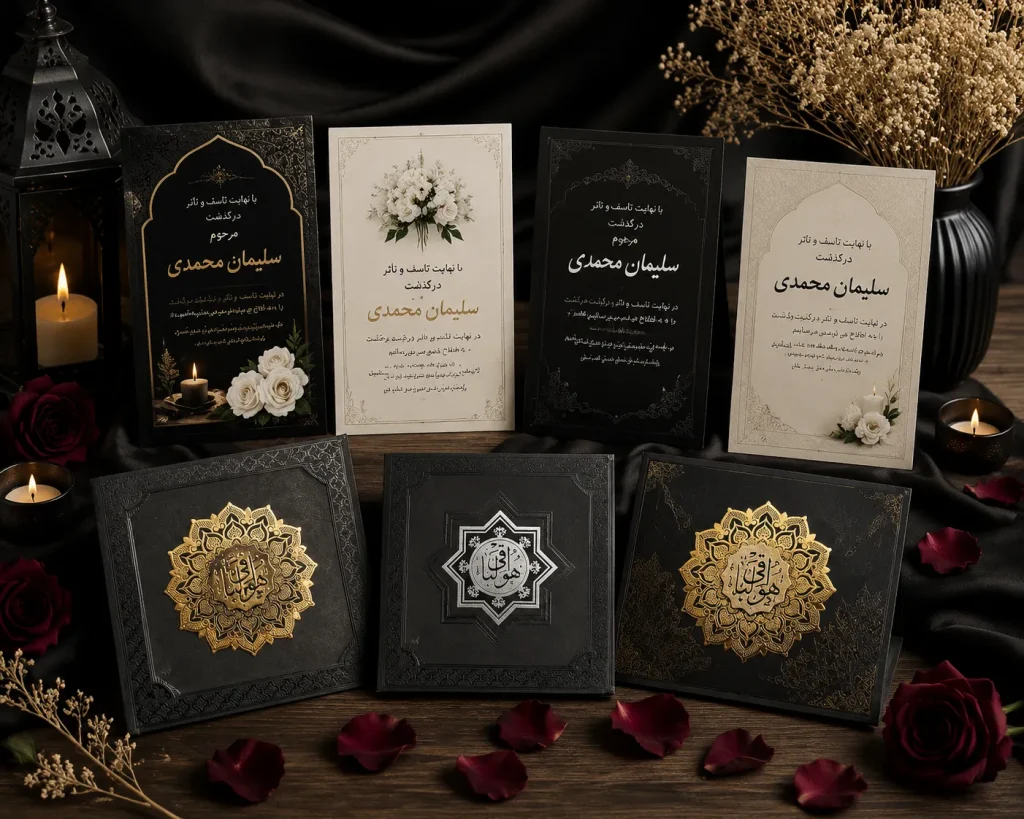 نمونه کارت ترحیم چاپی و کارت ترحیم دیجیتال برای دعوت آنلاین