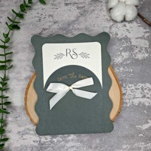 کارت عروسی جدید M357 | پاکت سبز یشمی و طلاکوب Save The Date