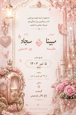 کارت عروسی دیجیتال طرح کالسکه عشق