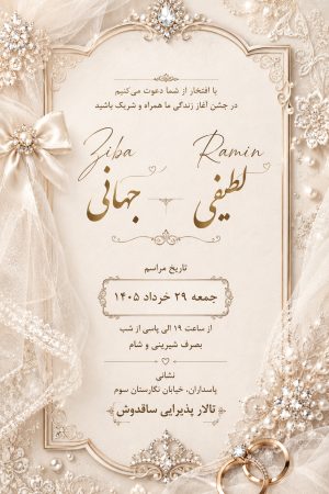 کارت عروسی دیجیتال طرح دانتل مروارید